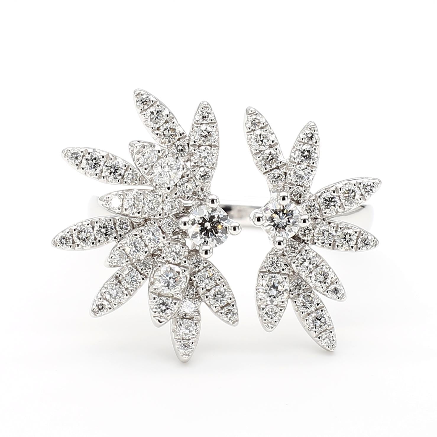 Natural White Round Diamond 0.82 Carat TW White Gold Cocktail Ring