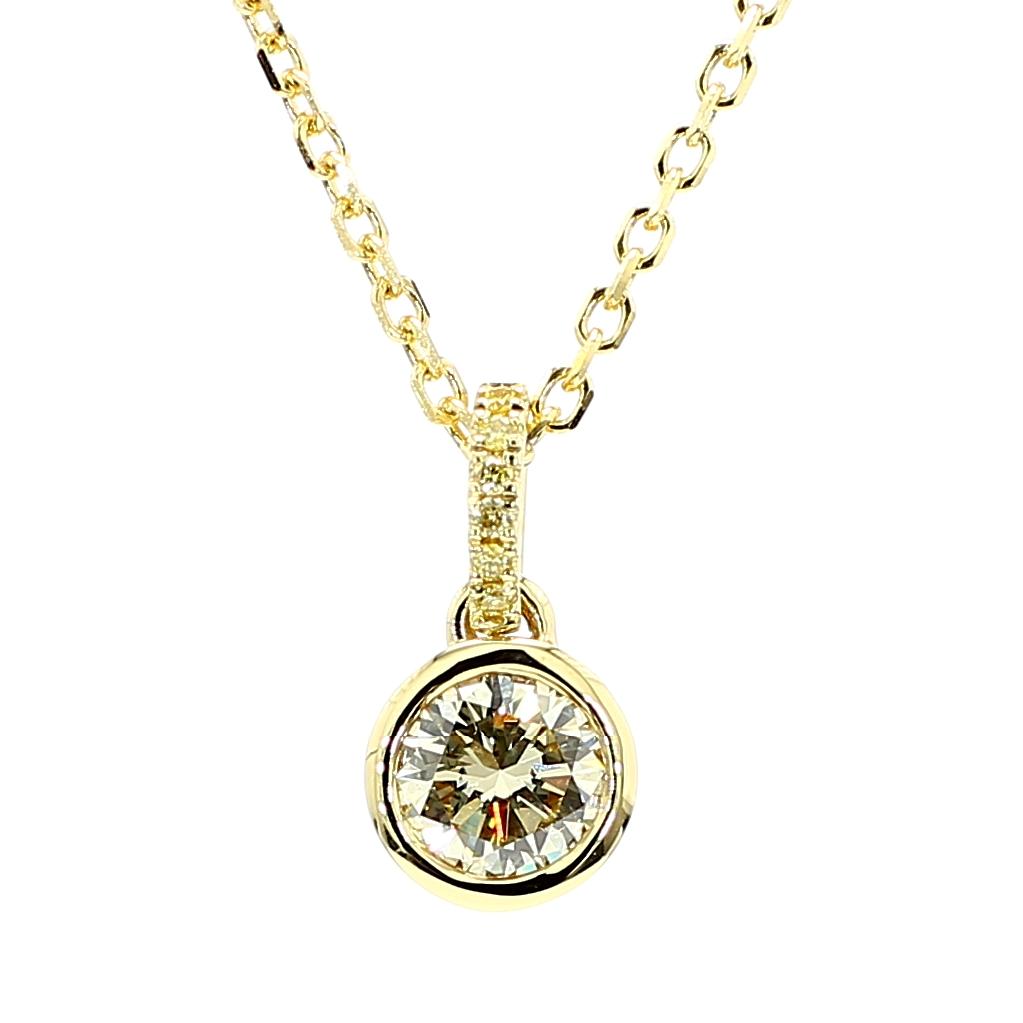 GIA Certified Natural Yellow Round Diamond .53 Carat TW Yellow Gold Drop Pendant