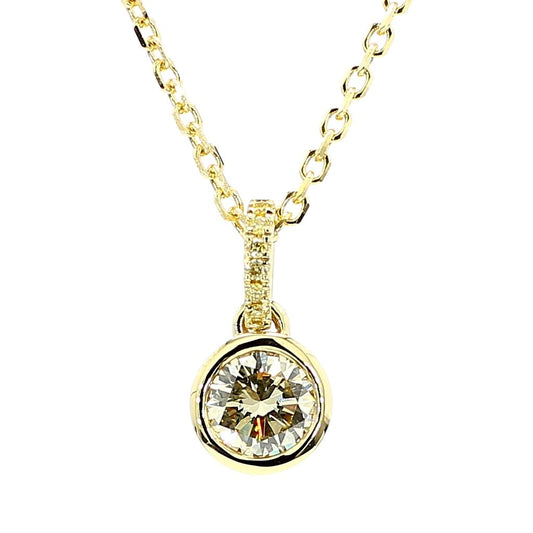 GIA Certified Natural Yellow Round Diamond .53 Carat TW Yellow Gold Drop Pendant