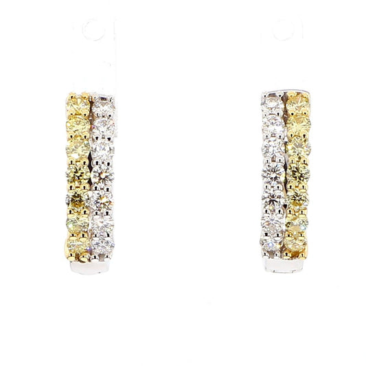 Natural Yellow Round Diamond 0.80 Carat TW Gold Hoop Earrings