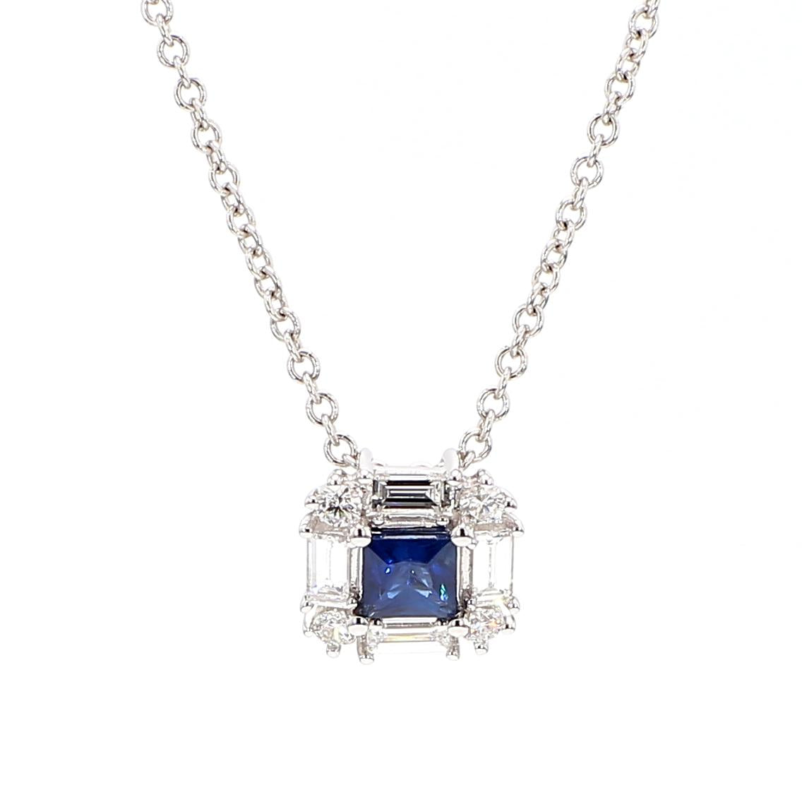 Natural Blue Princess Cut Sapphire and Diamond 0.70 Carat TW Drop Pendant