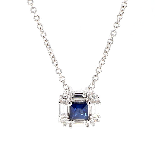 Natural Blue Princess Cut Sapphire and Diamond 0.70 Carat TW Drop Pendant