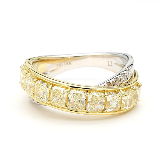 Natural Yellow Radiant Diamond 2.98 Carat TW Gold Cocktail Band
