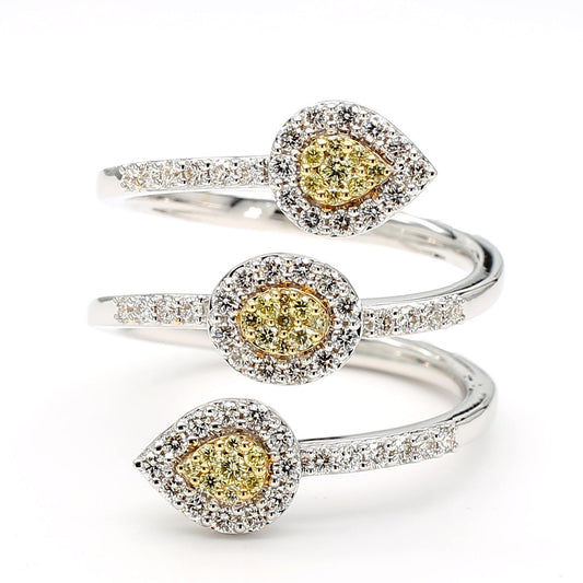 Natural Yellow Round and White Diamond .68 Carat TW Gold Cocktail Ring