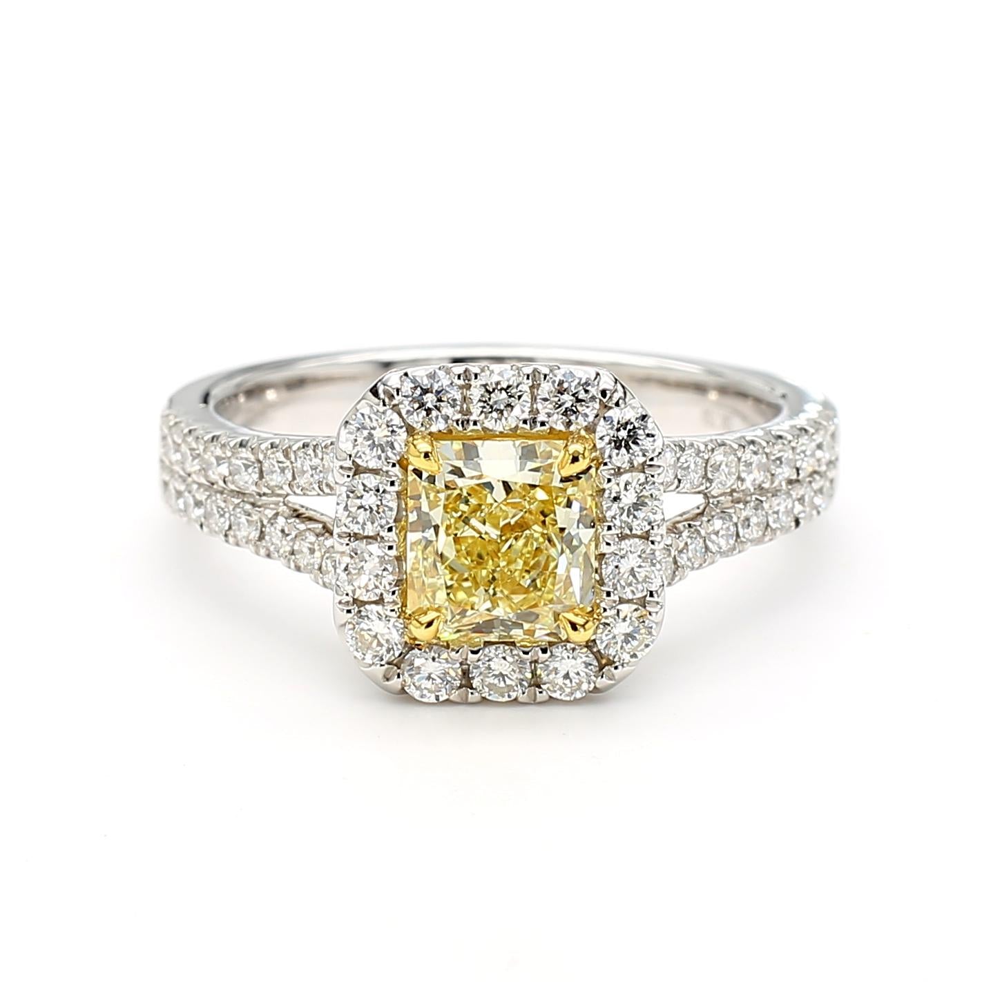 GIA Certified Natural Yellow Radiant Diamond 1.57 Carat TW Gold Cocktail Ring