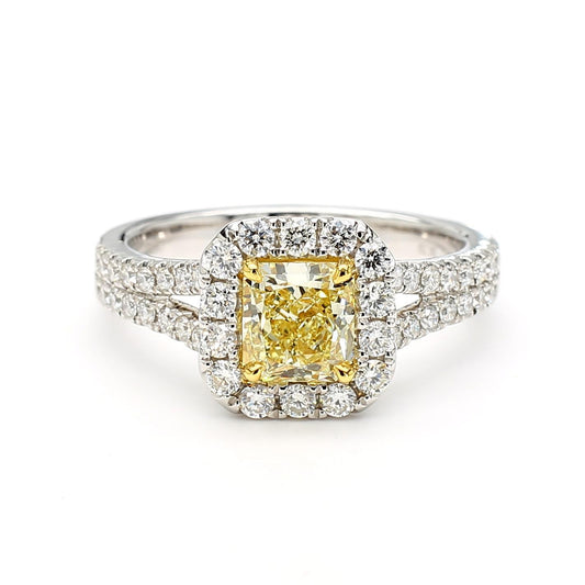 GIA Certified Natural Yellow Radiant Diamond 1.57 Carat TW Gold Cocktail Ring
