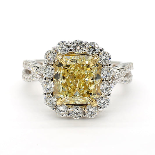 GIA Certified Natural Yellow Radiant Diamond 5.26 Carat TW Gold Cocktail Ring