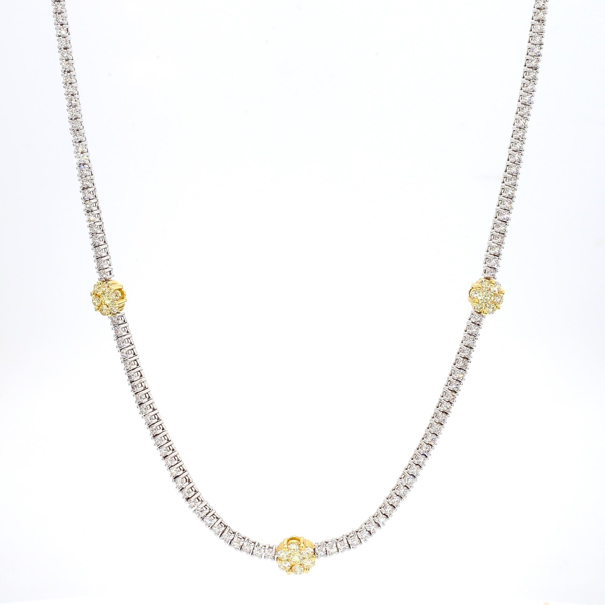 Natural Yellow Round Diamond 4.66 Carat TW Gold Drop Necklace