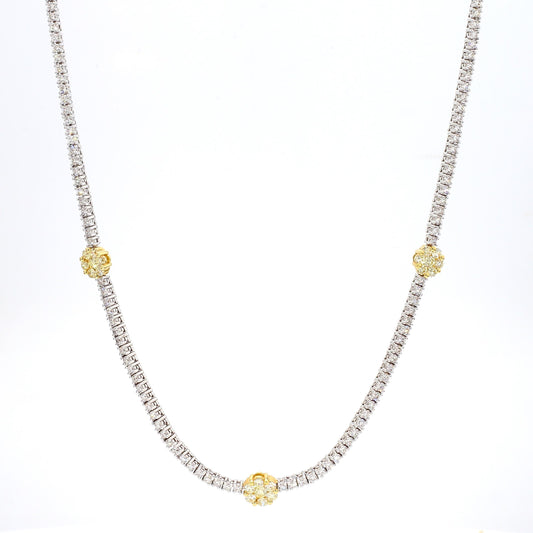 Natural Yellow Round Diamond 4.66 Carat TW Gold Drop Necklace