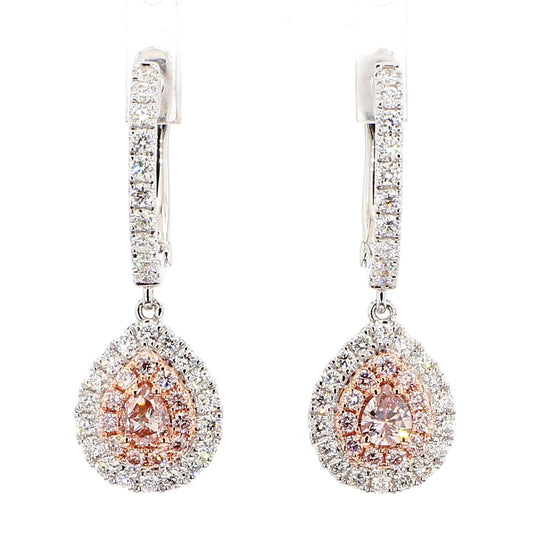 GIA Certified Fancy Brownish Pink Pear Diamond 1.49 Carat TW Gold Earrings
