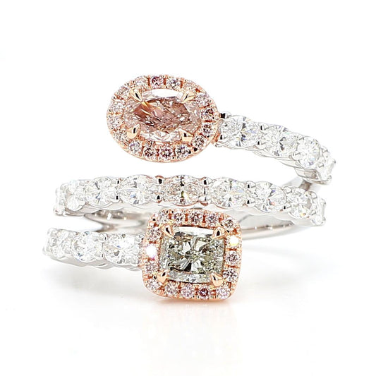 GIA Certified Faint Green Cushion Diamond 2.58 Carat TW Gold Cocktail Ring