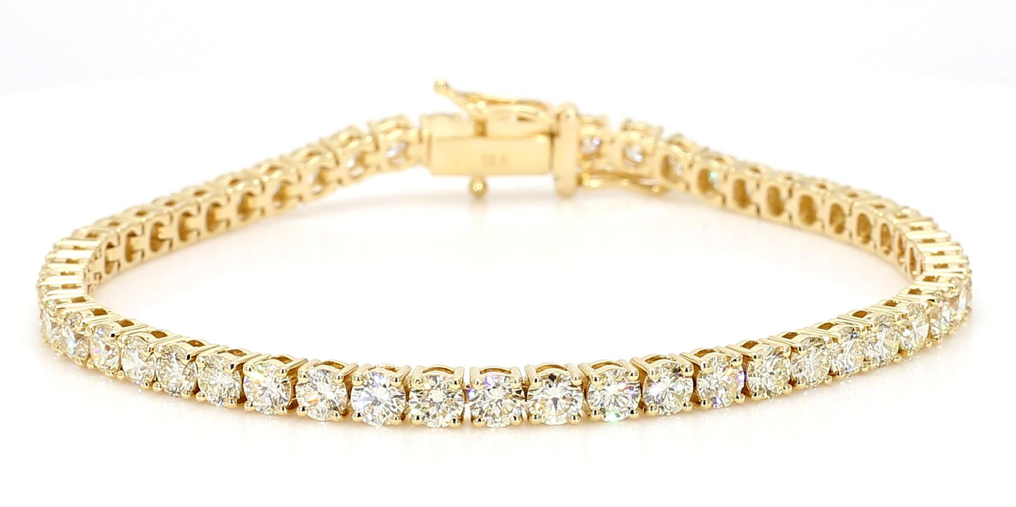 Natural White Round Diamond 7.50 Carat TW Yellow Gold Tennis Bracelet