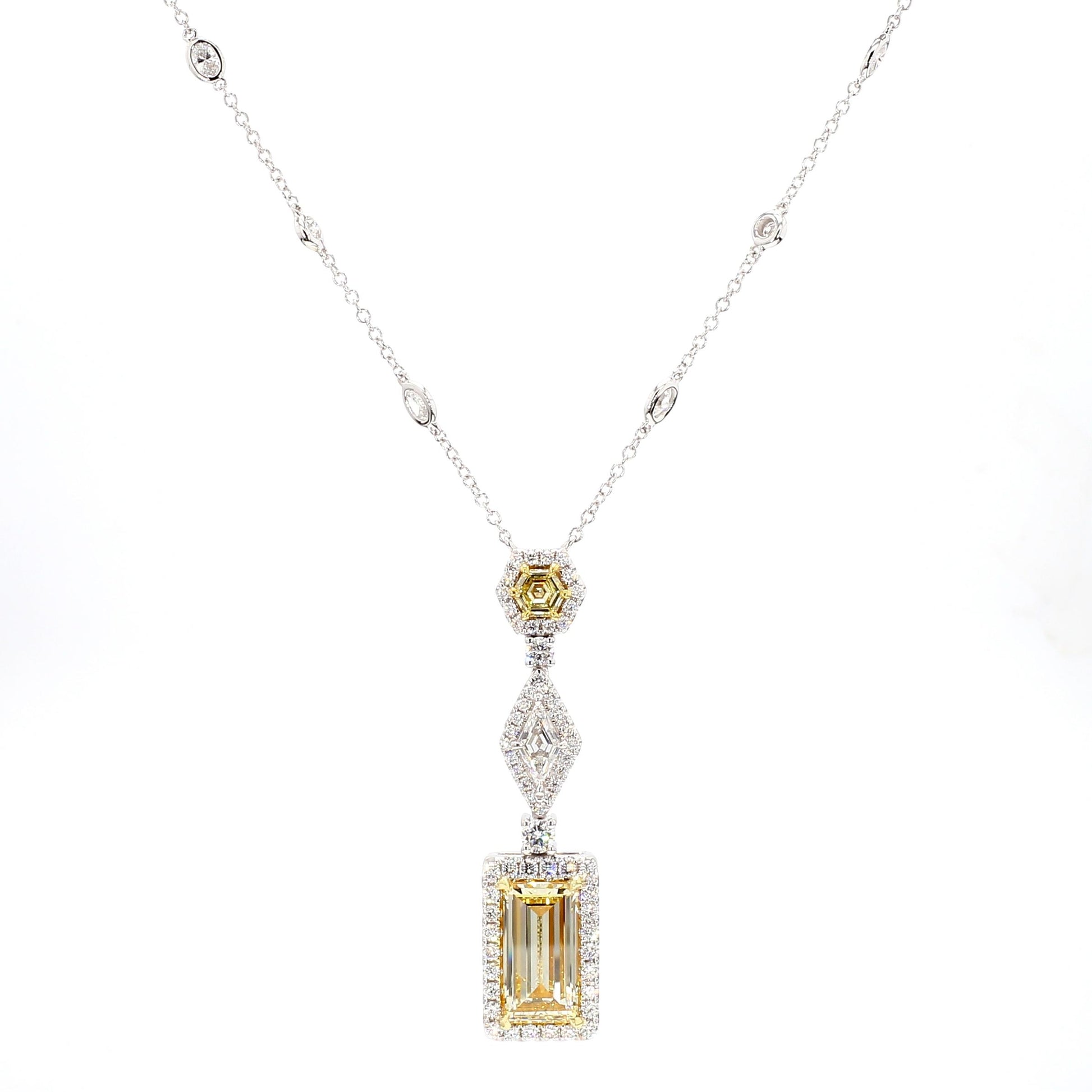 GIA Certified Flawless Yellow Baguette Diamond 5.36 Carat TW Gold Drop Necklace