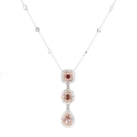 GIA Certified Fancy Pink Pear Diamond 3.13 Carat TW Gold Drop Necklace
