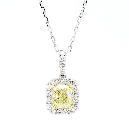 GIA Certified Natural Yellow Cushion Diamond 1.88 Carat TW Gold Drop Pendant