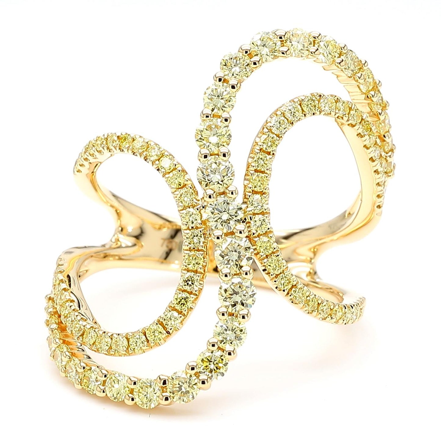 Natural Yellow Round Diamond 1.14 Carat TW Gold Cocktail Ring