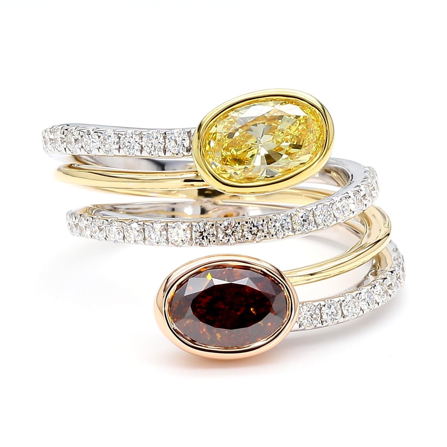 GIA Certified Intense Yellow Oval Diamond 2.50 Carat Tw Gold Cocktail Ring