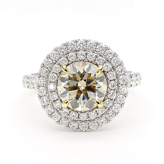 GIA Certified Very Light Yellow Round Diamond 3.15 Carat TW Gold Cocktail Ring