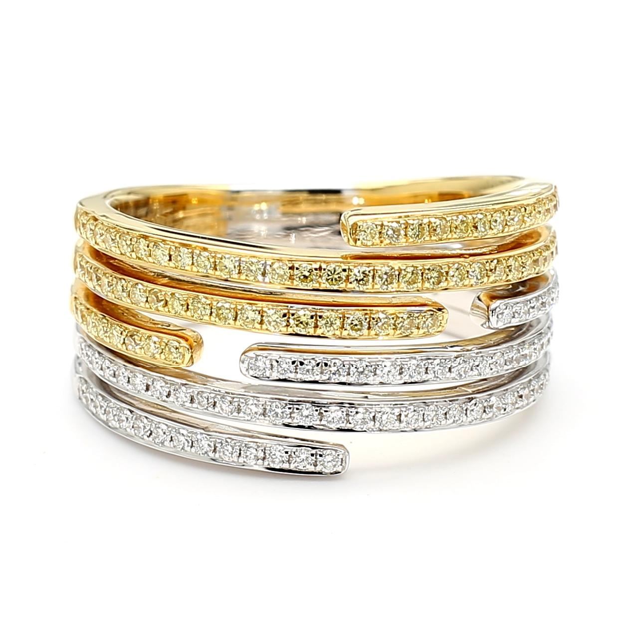 Natural Yellow Round and White Diamond .49 Carat TW Gold Cocktail Band