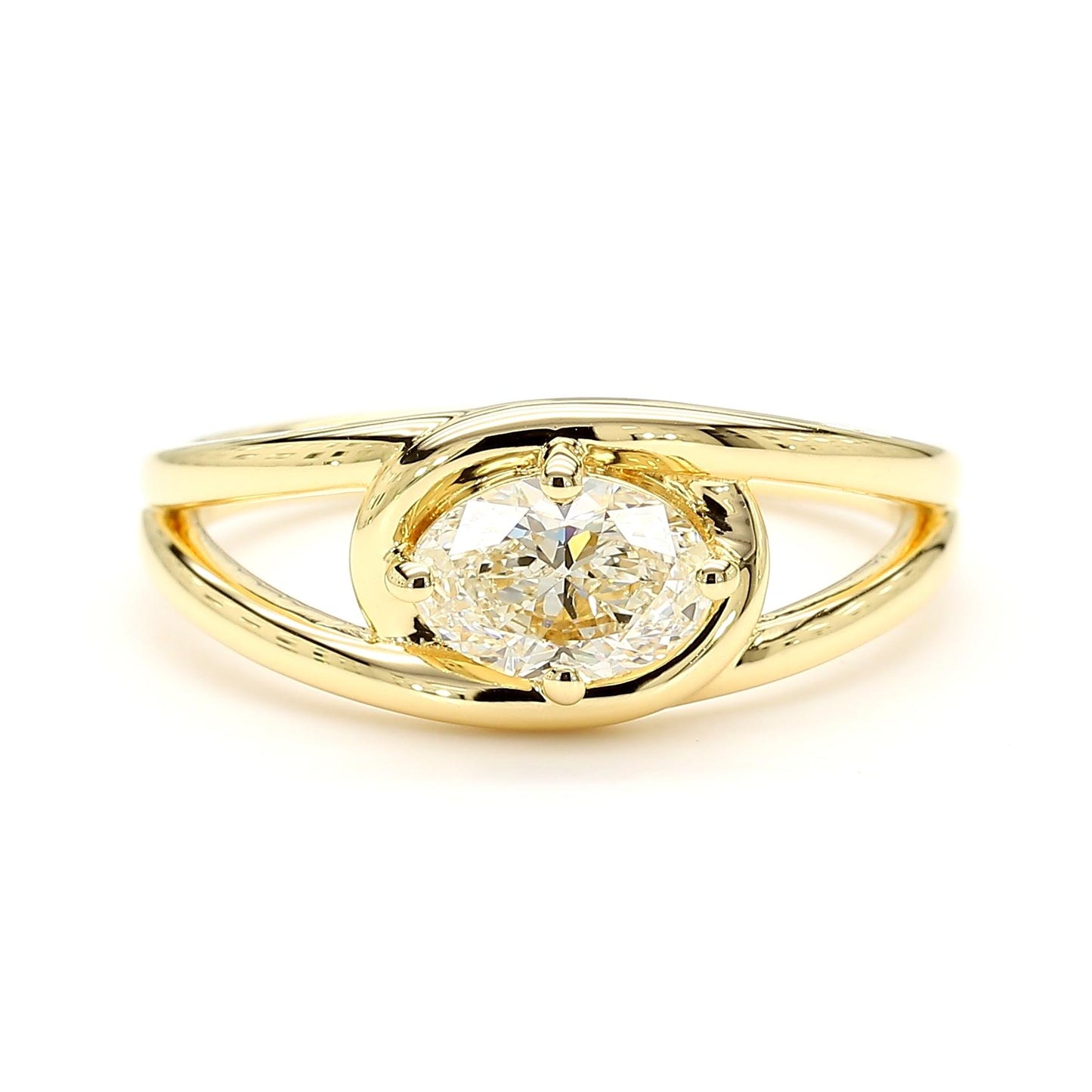 Natural White Oval Diamond 0.71 Carat TW Yellow Gold Cocktail Ring