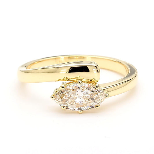 Natural White Marquise Diamond 0.72 Carat TW Yellow Gold Cocktail Ring