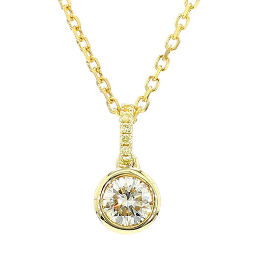 GIA Certified Natural Yellow Round Diamond .52 Carat TW Yellow Gold Drop Pendant