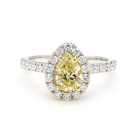 GIA Certified Natural Yellow Pear Diamond 1.62 Carat TW Gold Cocktail Ring