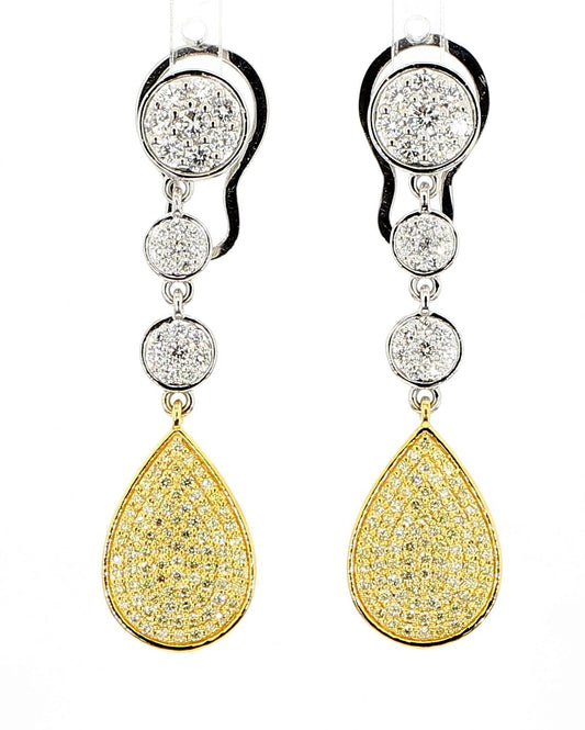 Natural Yellow Round Diamond 1.66 Carat TW Gold Drop Earrings