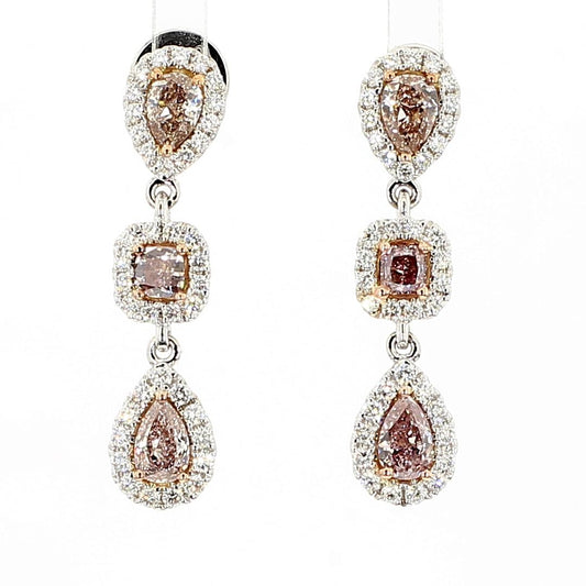 GIA Certified Fancy Brown-Pink Pear Diamond 2.58 Carat TW Gold Drop Earrings