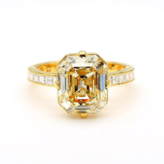 GIA Certified Fancy Yellow Emerald Diamond 4.74 Carat TW Gold Cocktail Ring