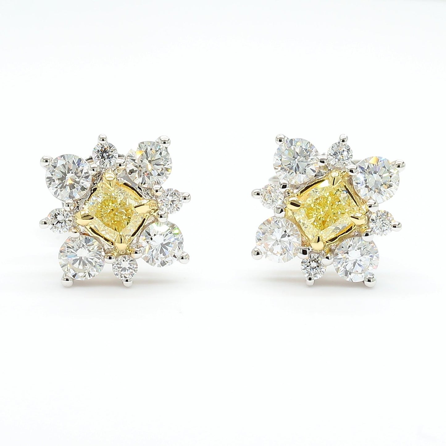 Natural Yellow Cushion Diamond 1.16 Carat TW Gold Stud Earrings