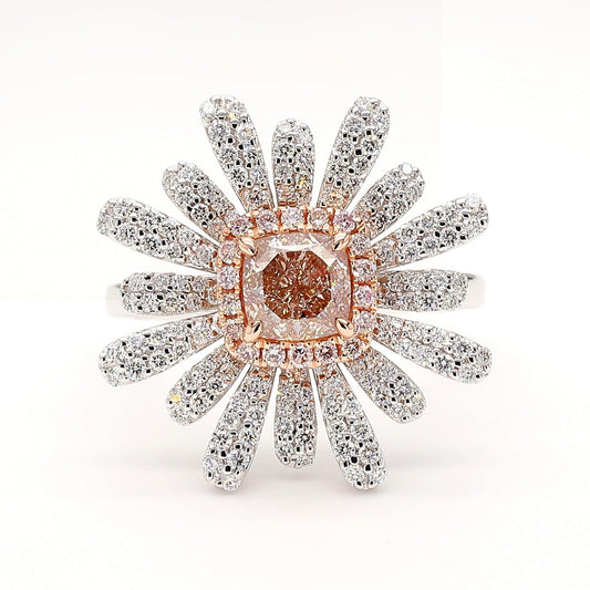 GIA Certified Fancy Pinkish Brown Cushion Diamond 1.84 Carat TW Gold Ring
