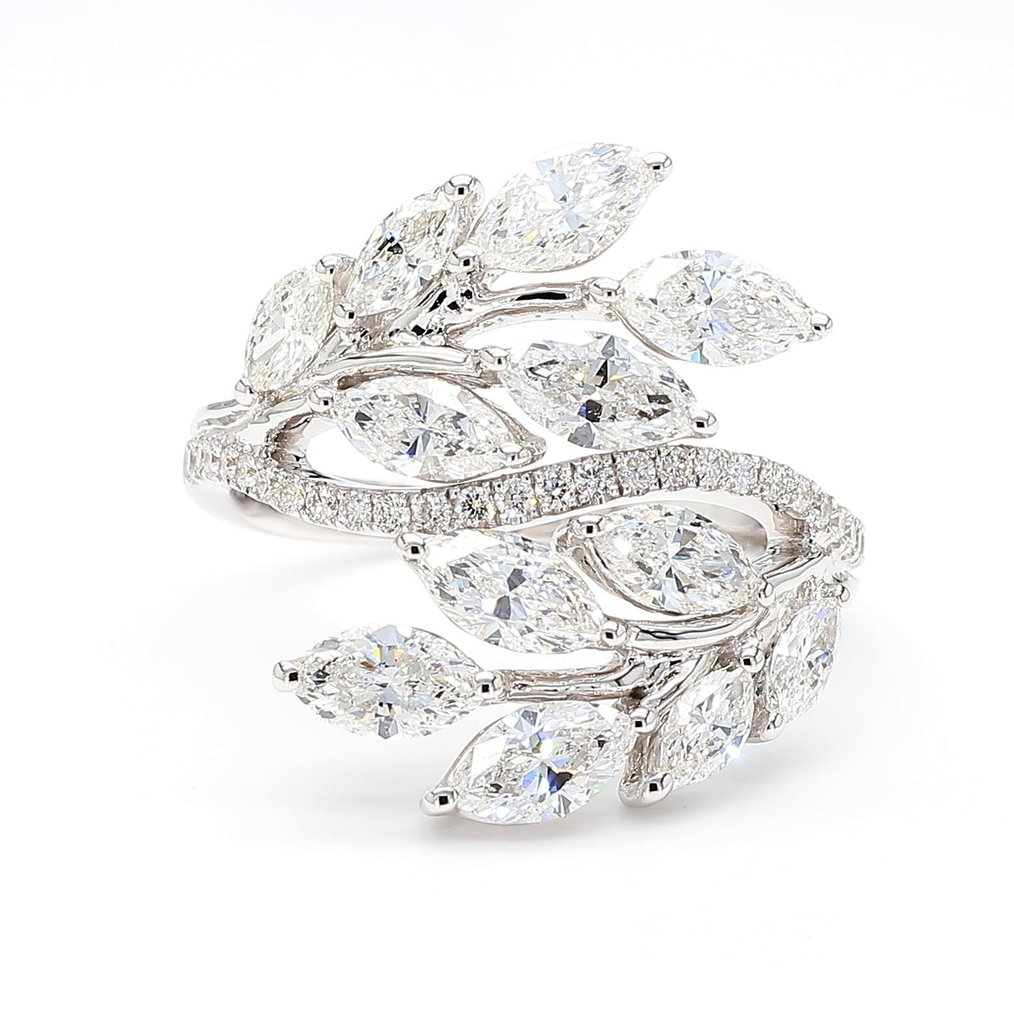 Natural White Marquise Diamond 2.49 Carat TW Gold Cocktail Ring