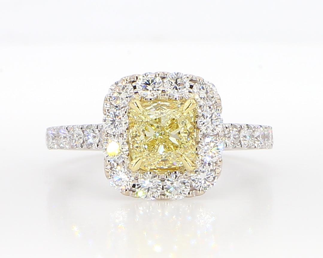 GIA Certified Natural Yellow Cushion Diamond 1.94 Carat TW Gold Cocktail Ring