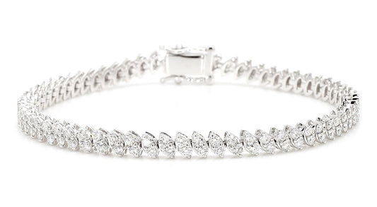 Natural White Round Diamond 3.40 Carat TW White Gold Tennis Bracelet