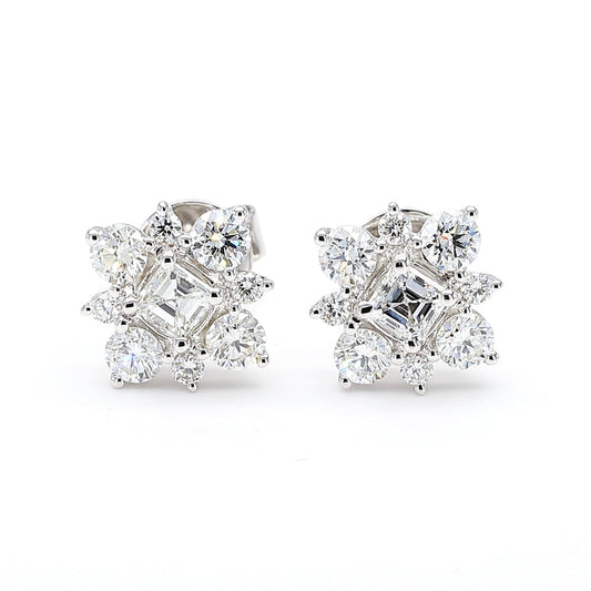 Natural White Asscher Diamond 1.19 Carat TW Gold Stud Earrings