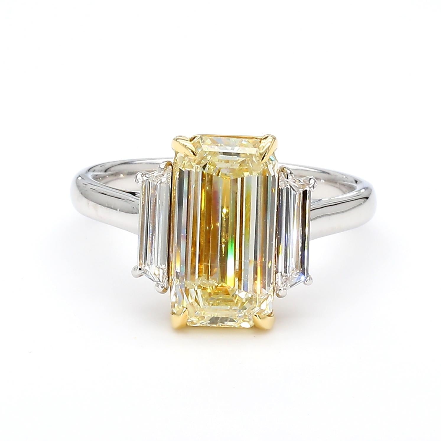 GIA Certified Natural Yellow Emerald Diamond 3.32 Carat TW Plat Cocktail Ring