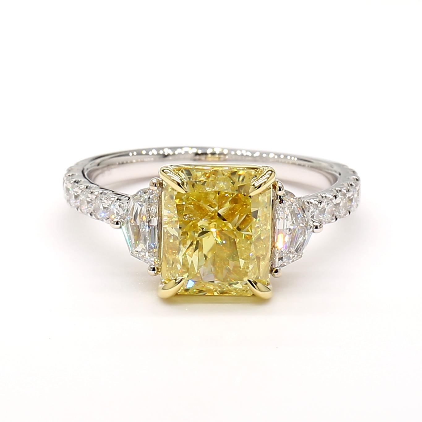 GIA Certified Fancy Yellow Radiant Diamond 3.74 Carat TW Gold Cocktail Ring