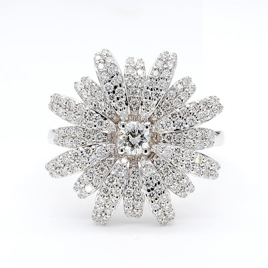 Natural White Round Diamond 0.83 Carat TW White Gold Cocktail Ring