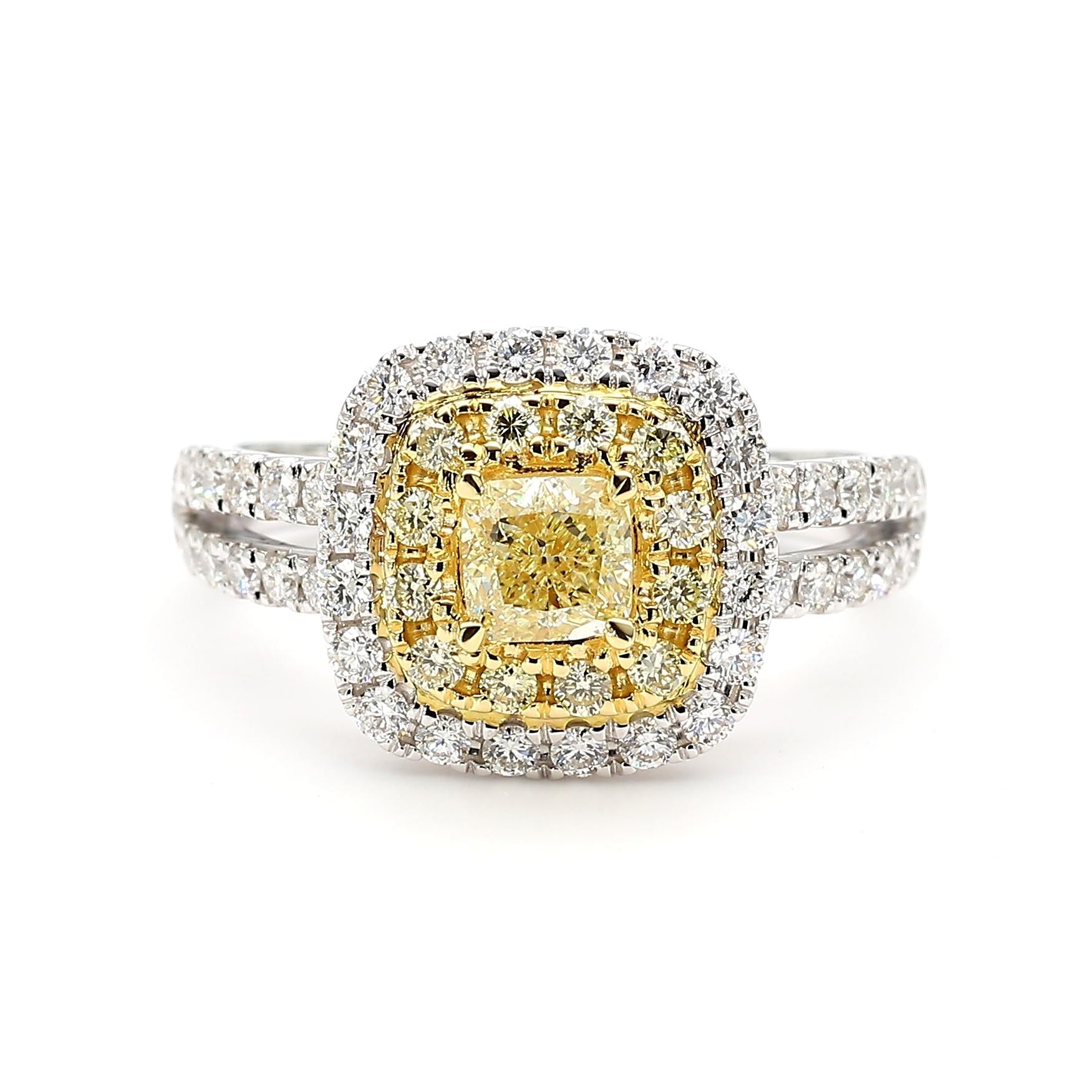 Natural Yellow Cushion Diamond 1.22 Carat TW Platinum Cocktail Ring