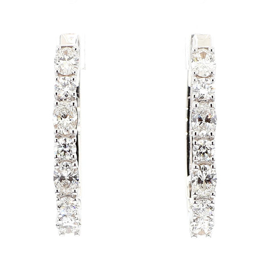 Natural White Oval Diamond 1.67 Carat TW White Gold Hoop Earrings