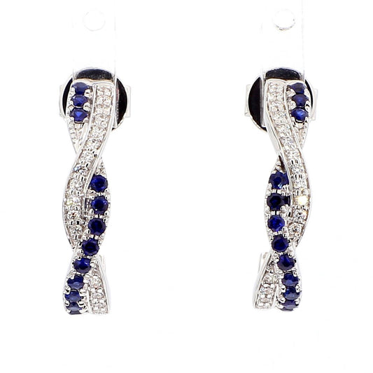Natural Blue Round Sapphire and White Diamond .55 Carat TW White Gold Earrings