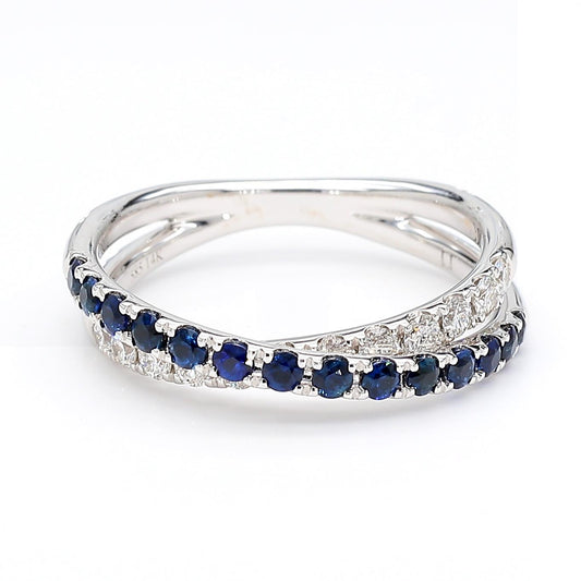 Natural Blue Round Sapphire and White Diamond .84 Carat TW White Gold Band