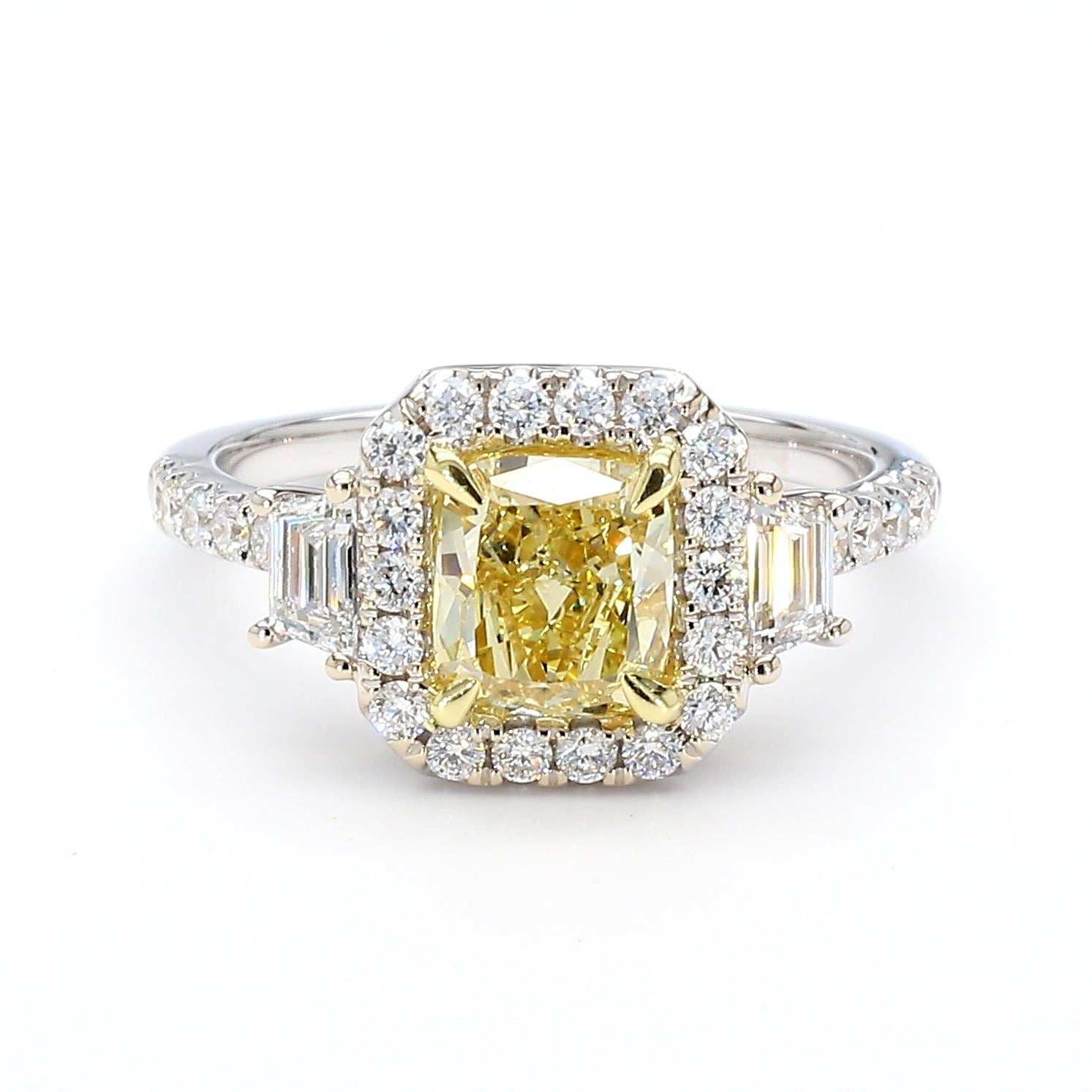 GIA Certified Natural Yellow Cushion Diamond 2.13 Carat TW Gold Cocktail Ring