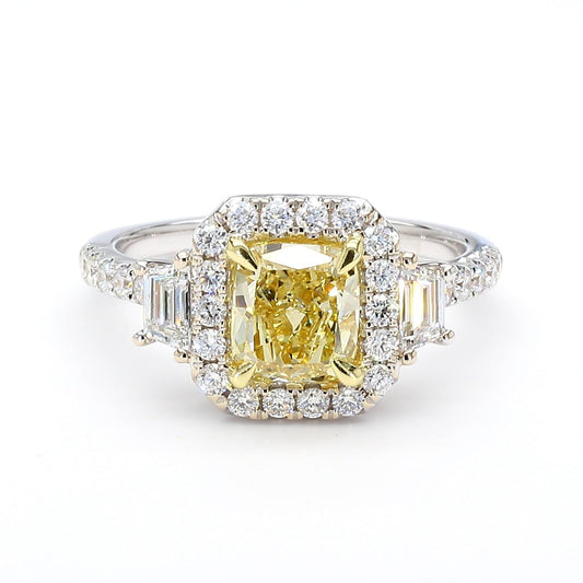 GIA Certified Natural Yellow Cushion Diamond 2.13 Carat TW Gold Cocktail Ring