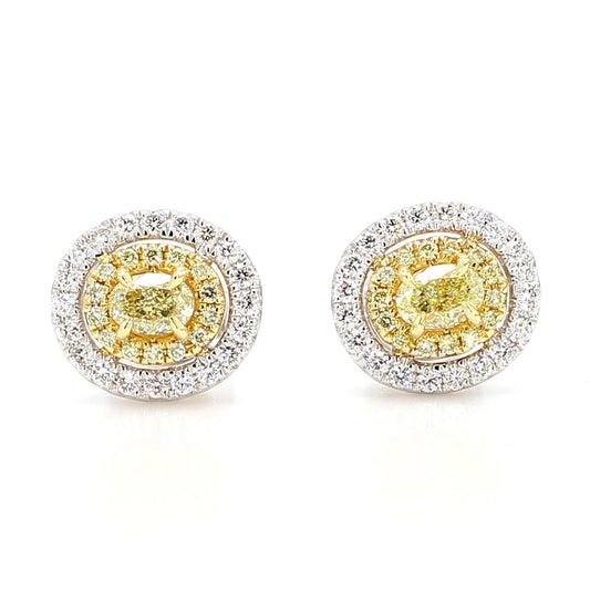 Natural Yellow Oval Diamond 1.04 Carat TW Gold Stud Earrings