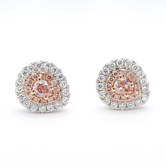 GIA Certified Fancy Orangy Pink Pear Diamond 0.96 Carat TW Gold Stud Earrings