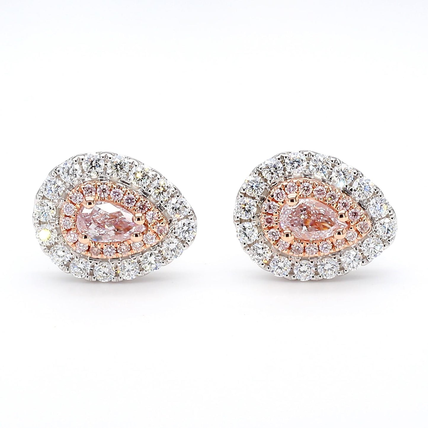 GIA Certified Very Light Pink Pear Diamond 1.15 Carat TW Gold Stud Earrings