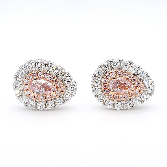 GIA Certified Very Light Pink Pear Diamond 1.15 Carat TW Gold Stud Earrings