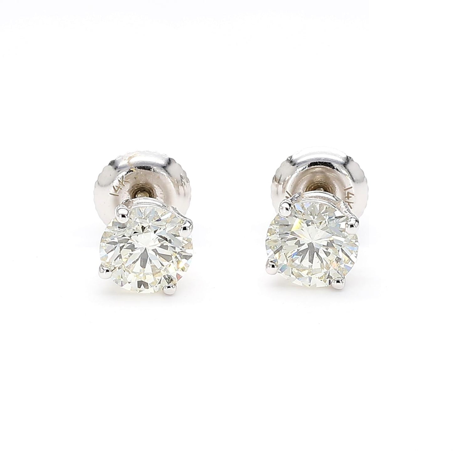 Natural White Round Diamond 1.60 Carat TW White Gold Stud Earrings